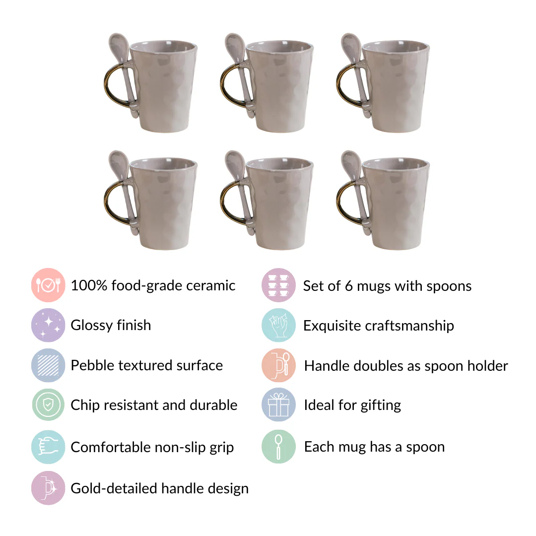 Spoon Holder Coffee Mug Set Of 6 With Spoons Grey 350ml - Image 4