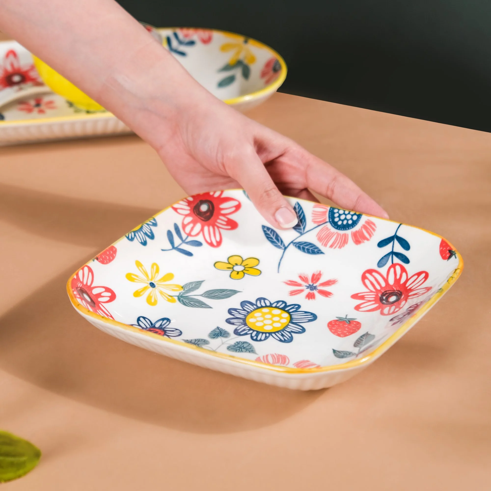 Spring Floral Square Snack Plate 8 Inch - Image 2