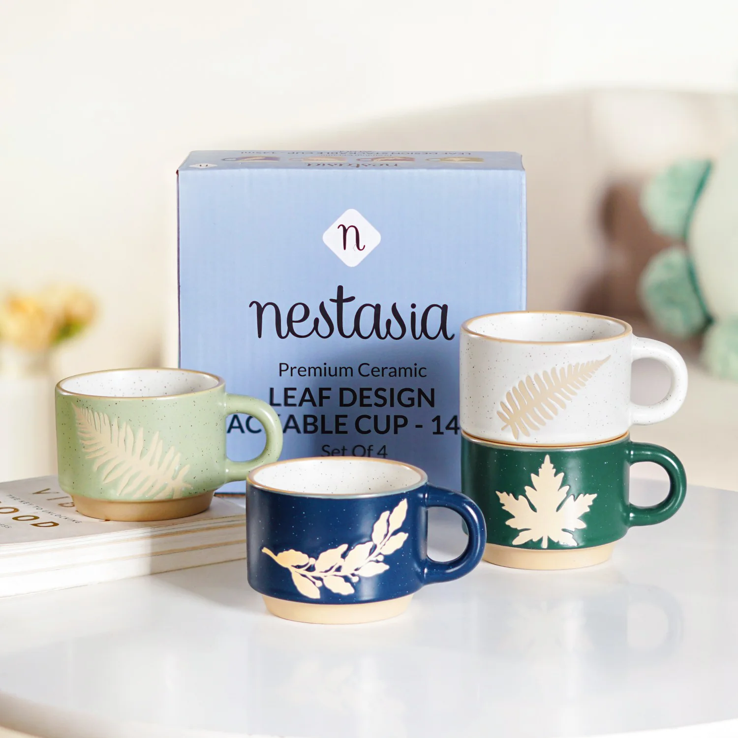 Spring Leaf Stackable Ceramic Cup Set Of 4 145ml - Image 3