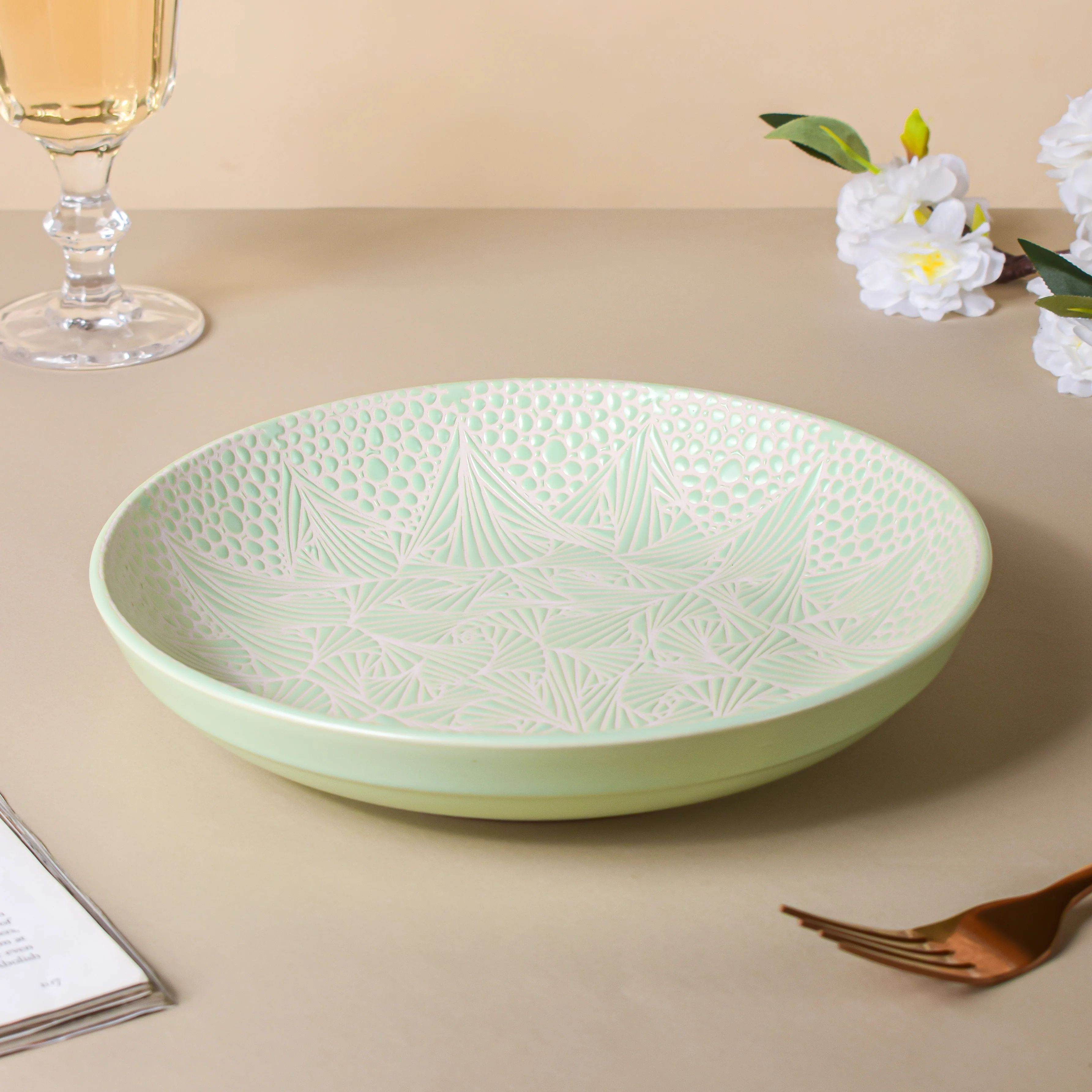 Springfield Green Textured Pasta Plate 8 Inch - Image 4