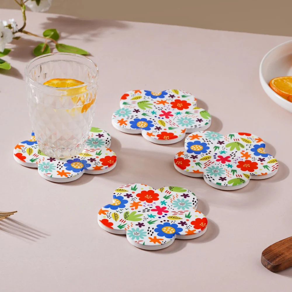Springy Zest Flower Ceramic Coaster Set Of 4 - Image 2