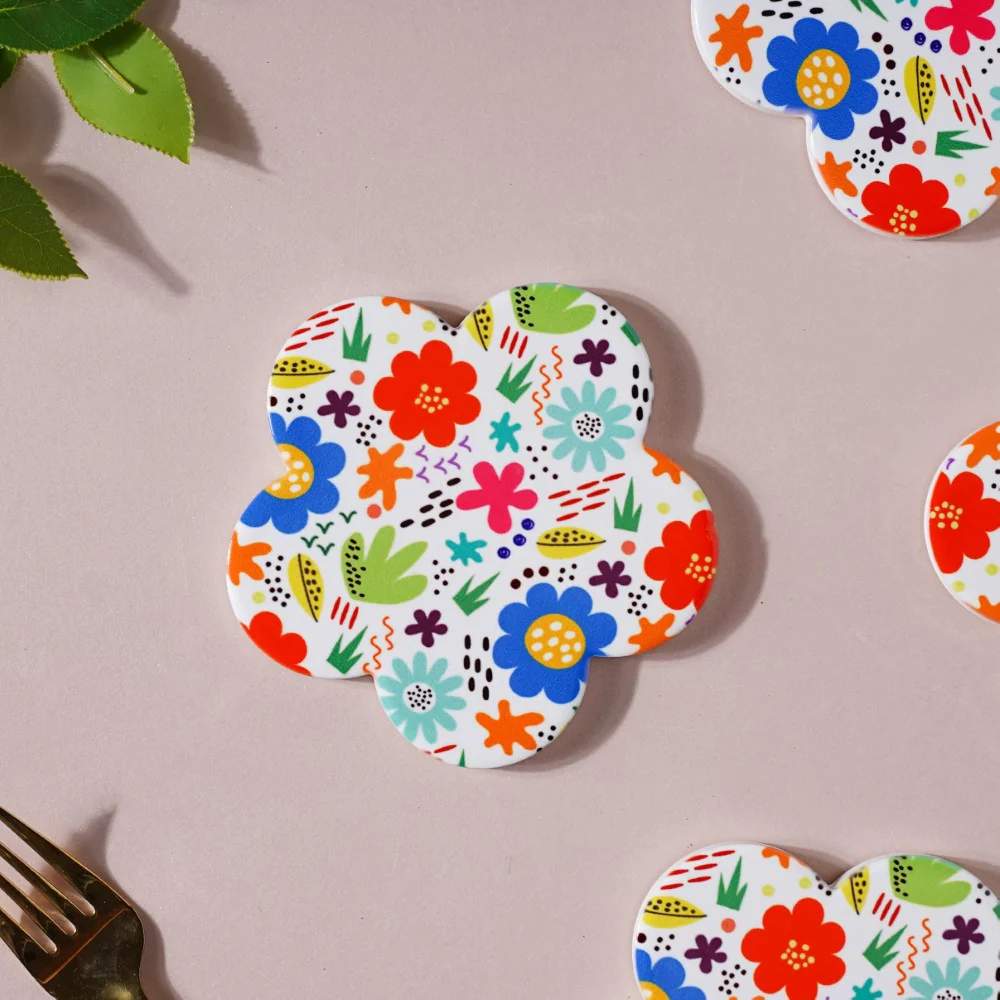 Springy Zest Flower Ceramic Coaster Set Of 4 - Image 4