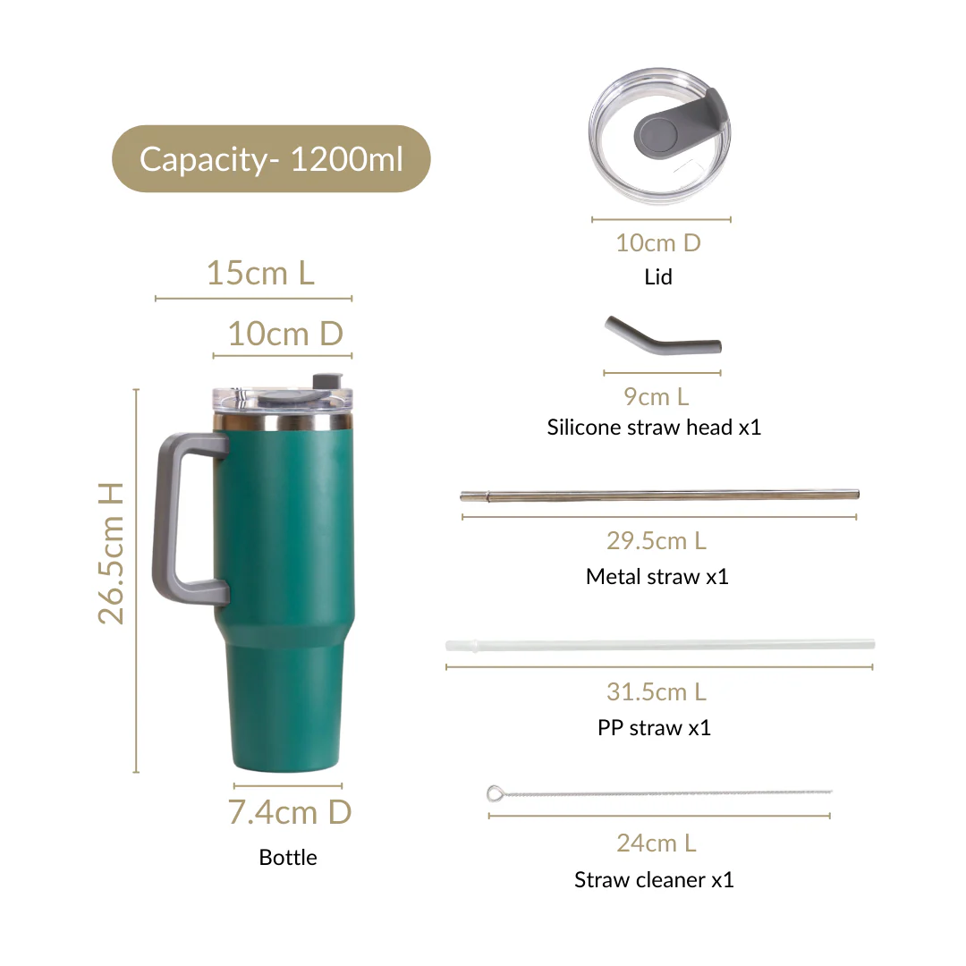 Stainless Steel Water Bottle With Straws 1200ml - Image 4