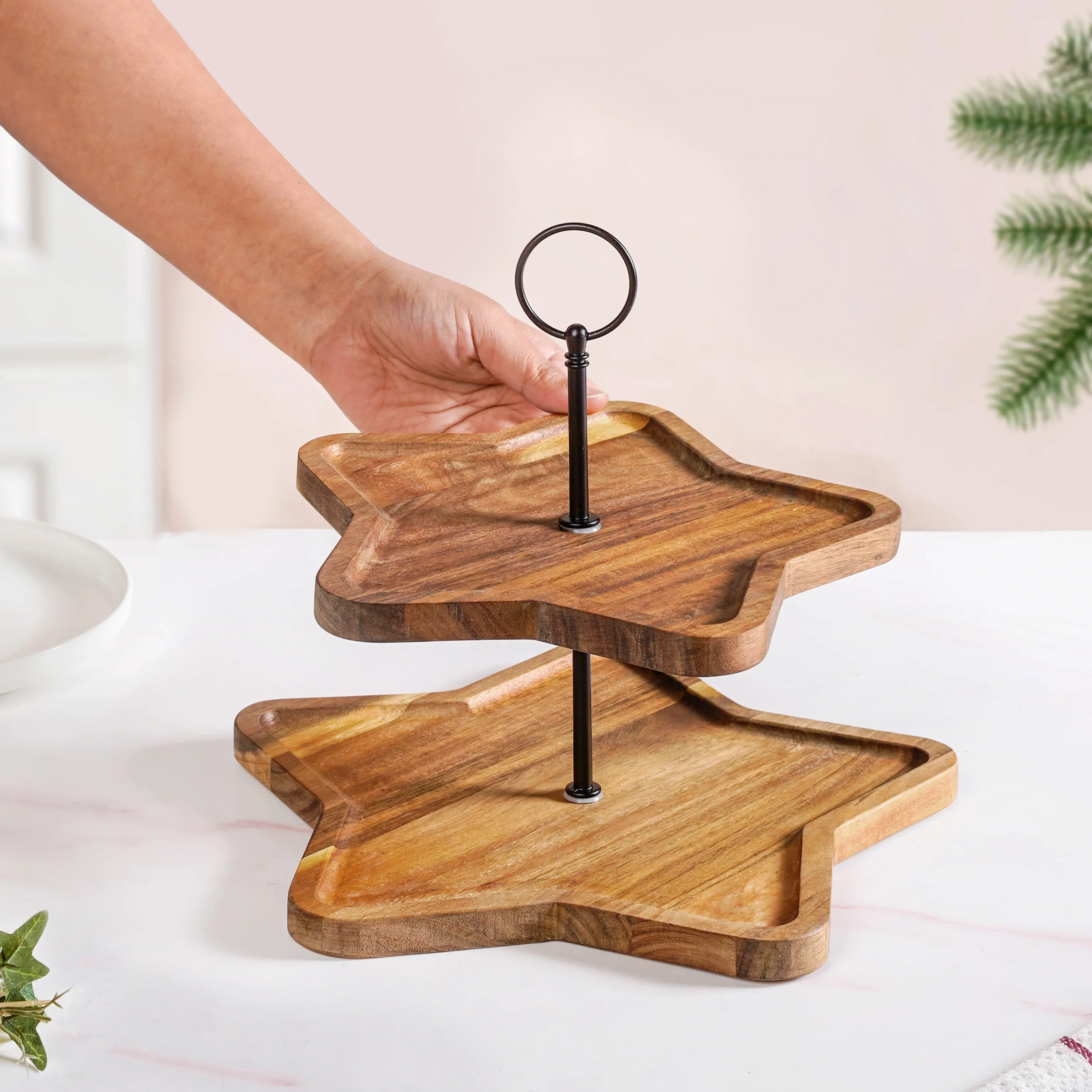 Star 2 Tier Wooden Cake Stand - Image 2