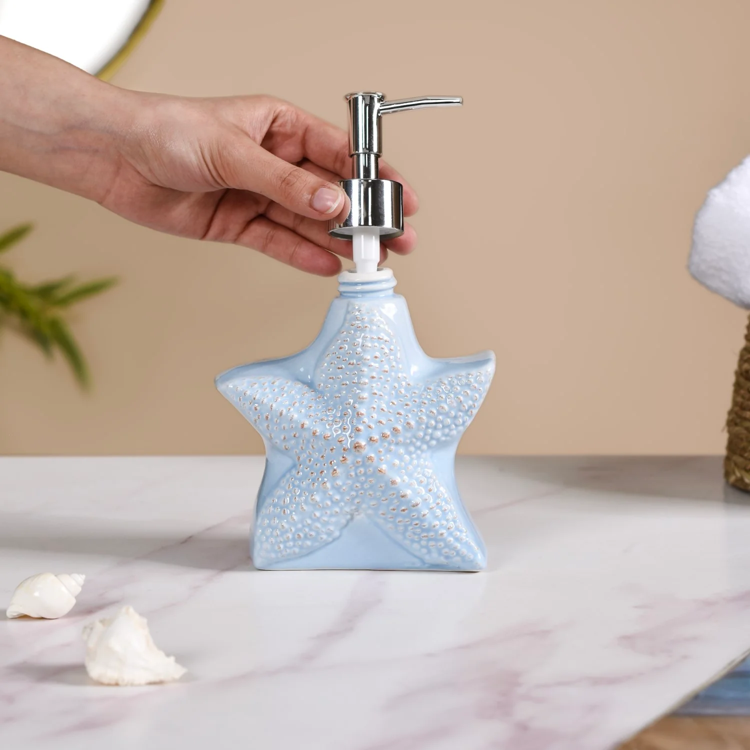 Starfish Ceramic Soap Dispenser Blue - Image 2
