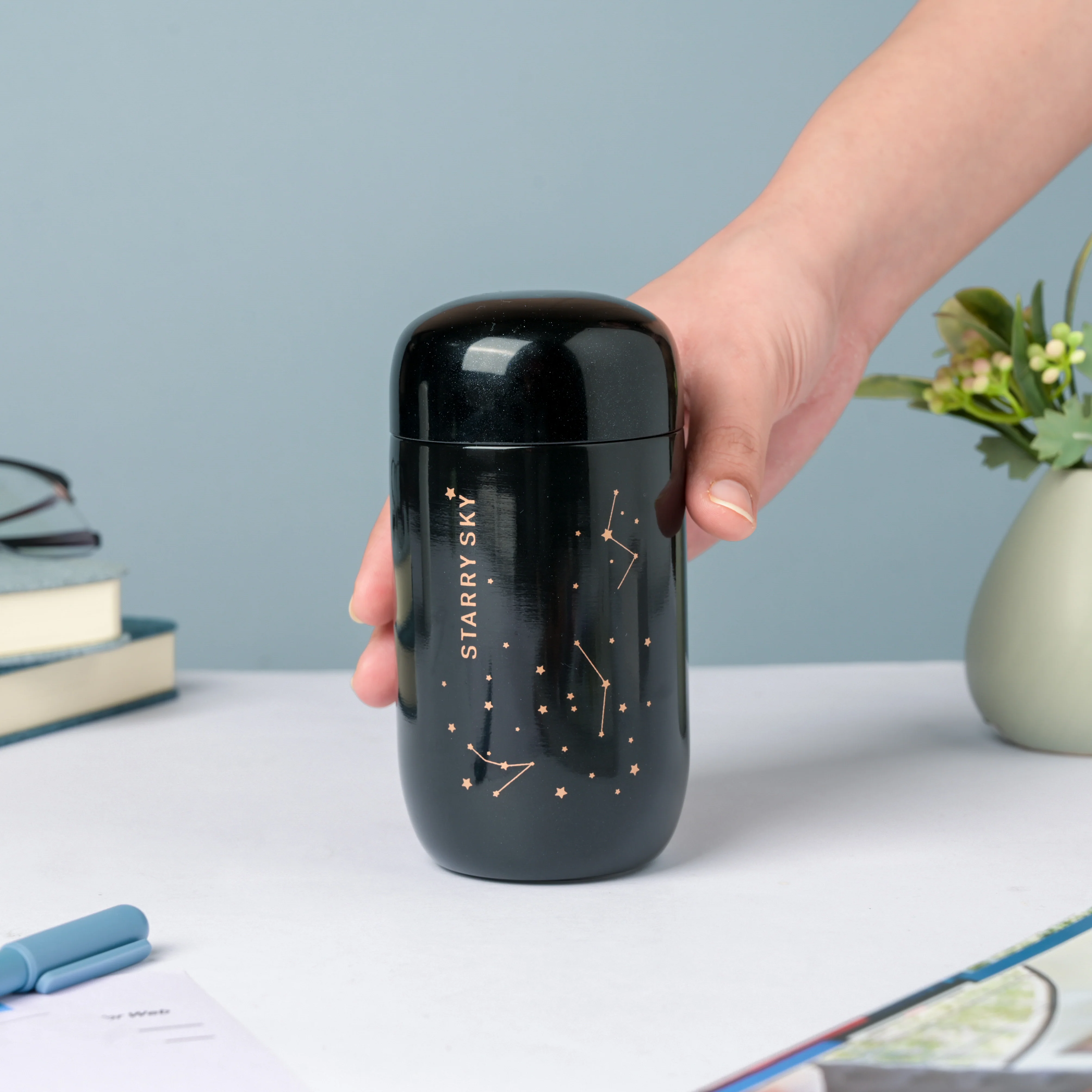 Starry Sky Mini Stainless Steel Flask Black 200ml - Image 3