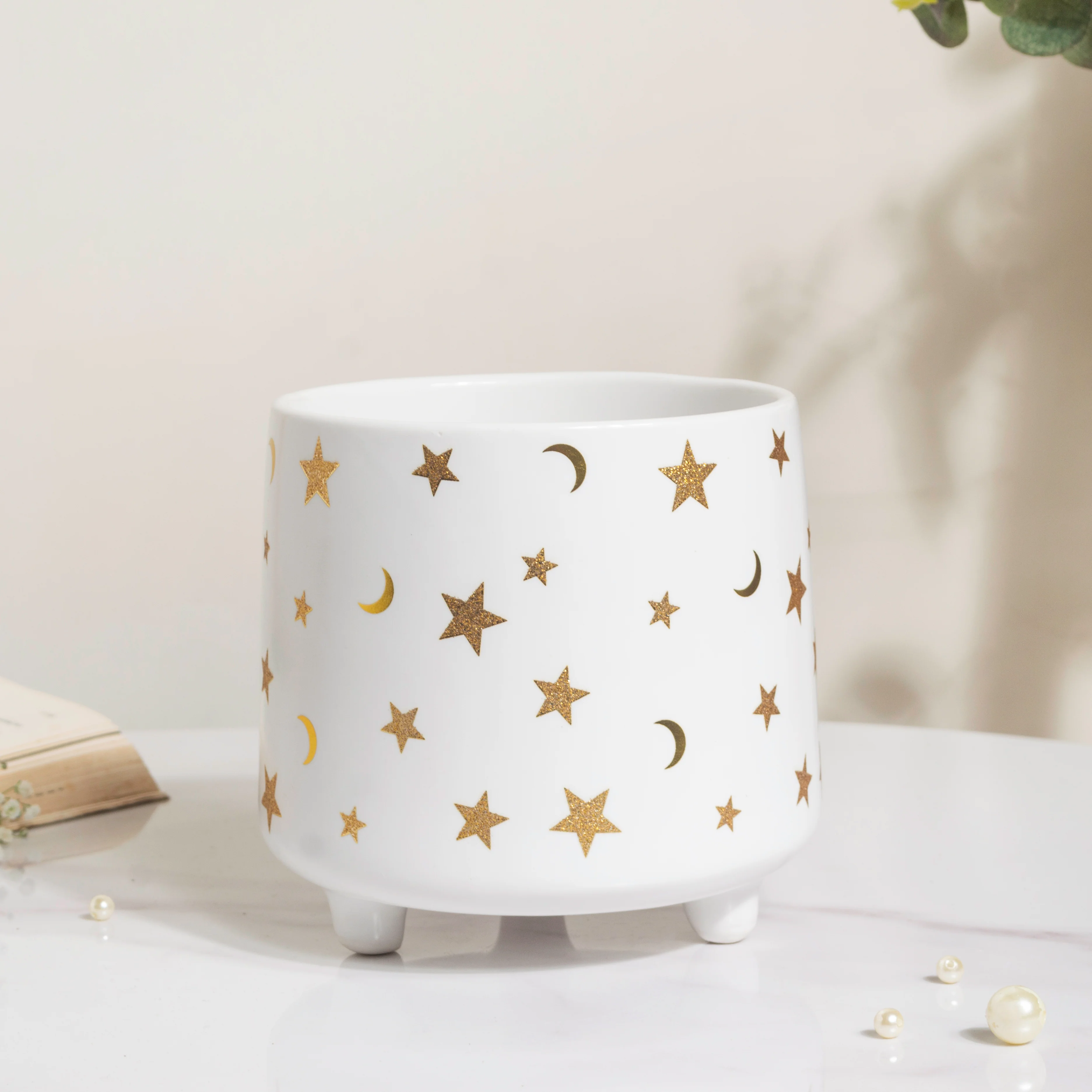 Stars and Moons White Ceramic Planter Large - Image 2