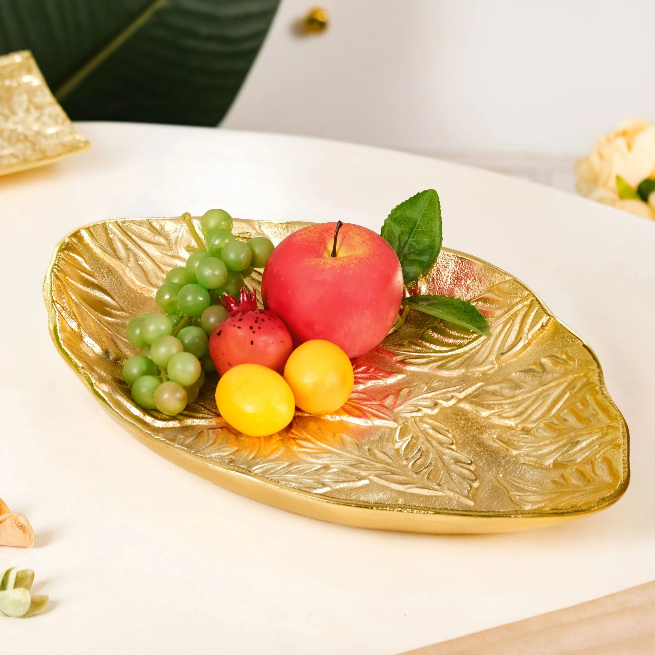 Statement Leaf Embossed Large Table Decorative Tray - Image 2