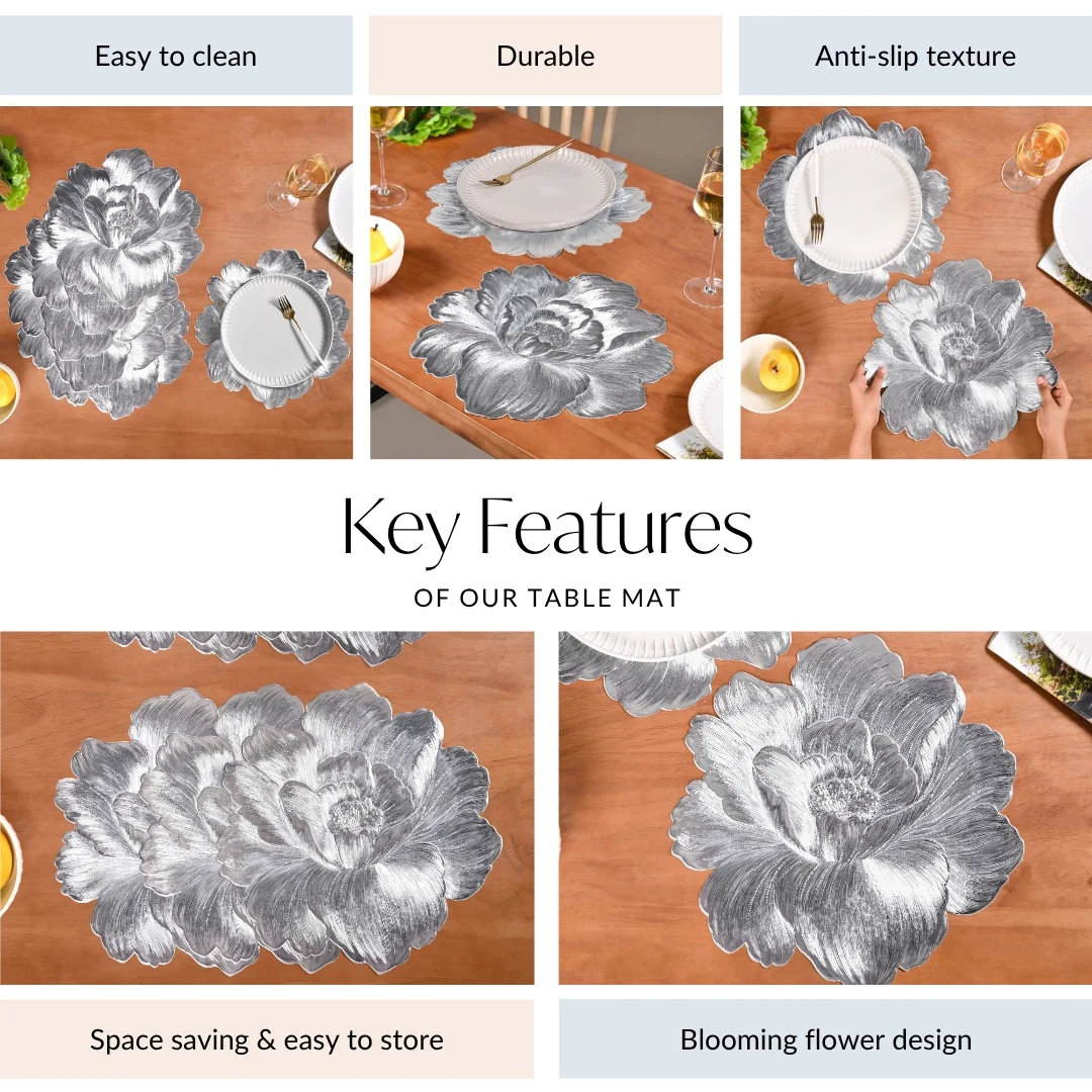 Sterling Peony Silhouette Table Mat Silver Set Of 6 - Image 5