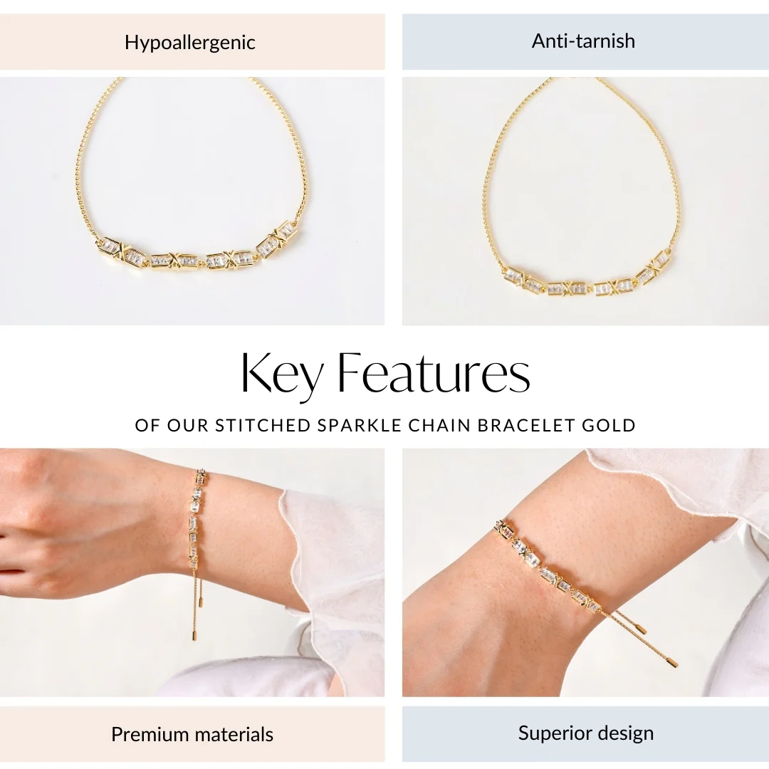 Stitched Sparkle Chain Bracelet Gold - Image 4