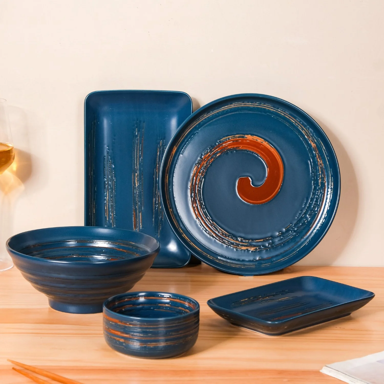 Stoneware Matte 22-Piece Dinner Set For 6 Blue - Image 3