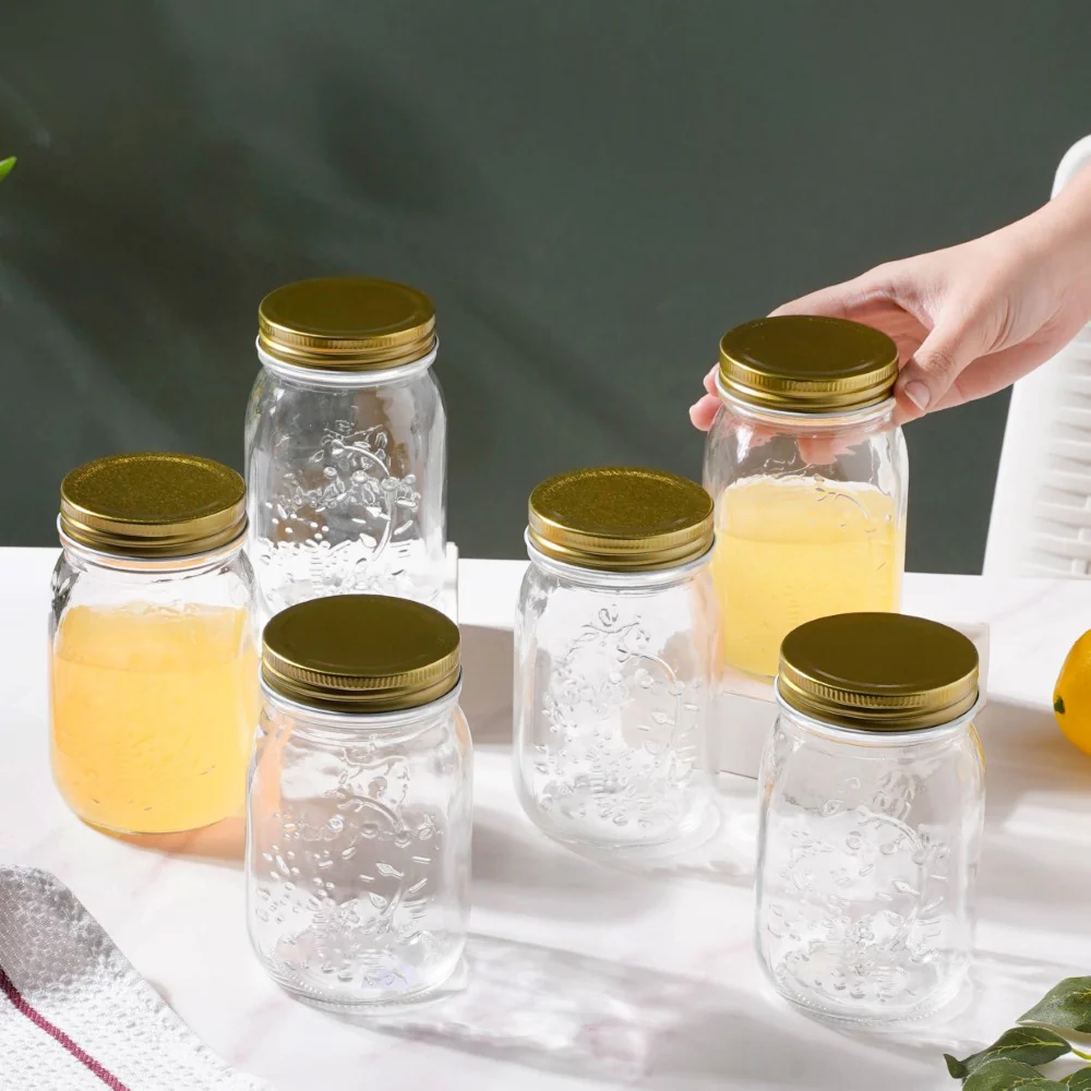 Storage Glass Jar With Gold Lid Set Of 6 450ml - Image 2