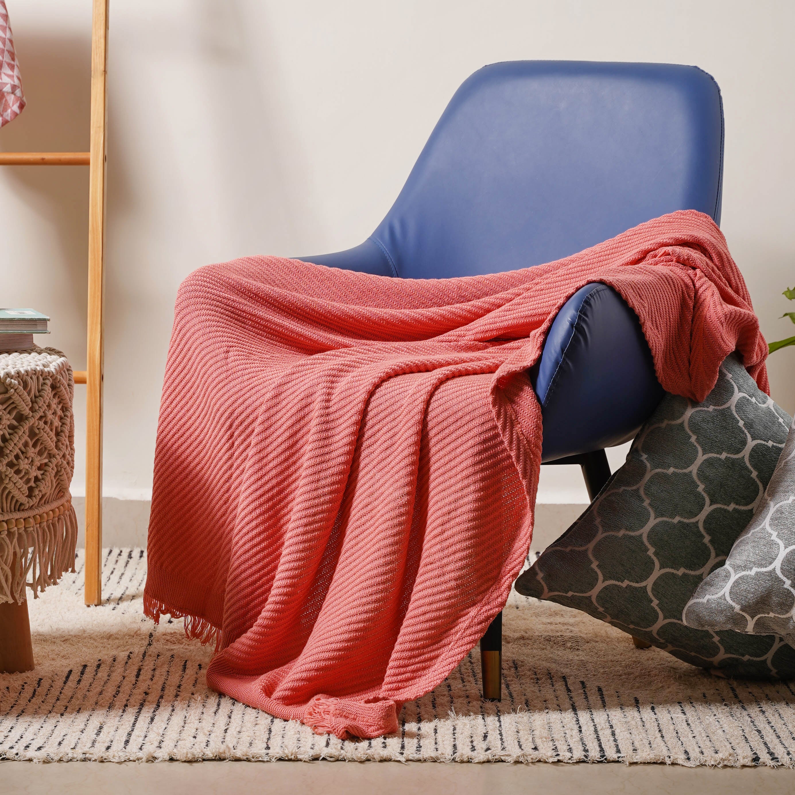 Striped Salmon Pink Throw - Image 8