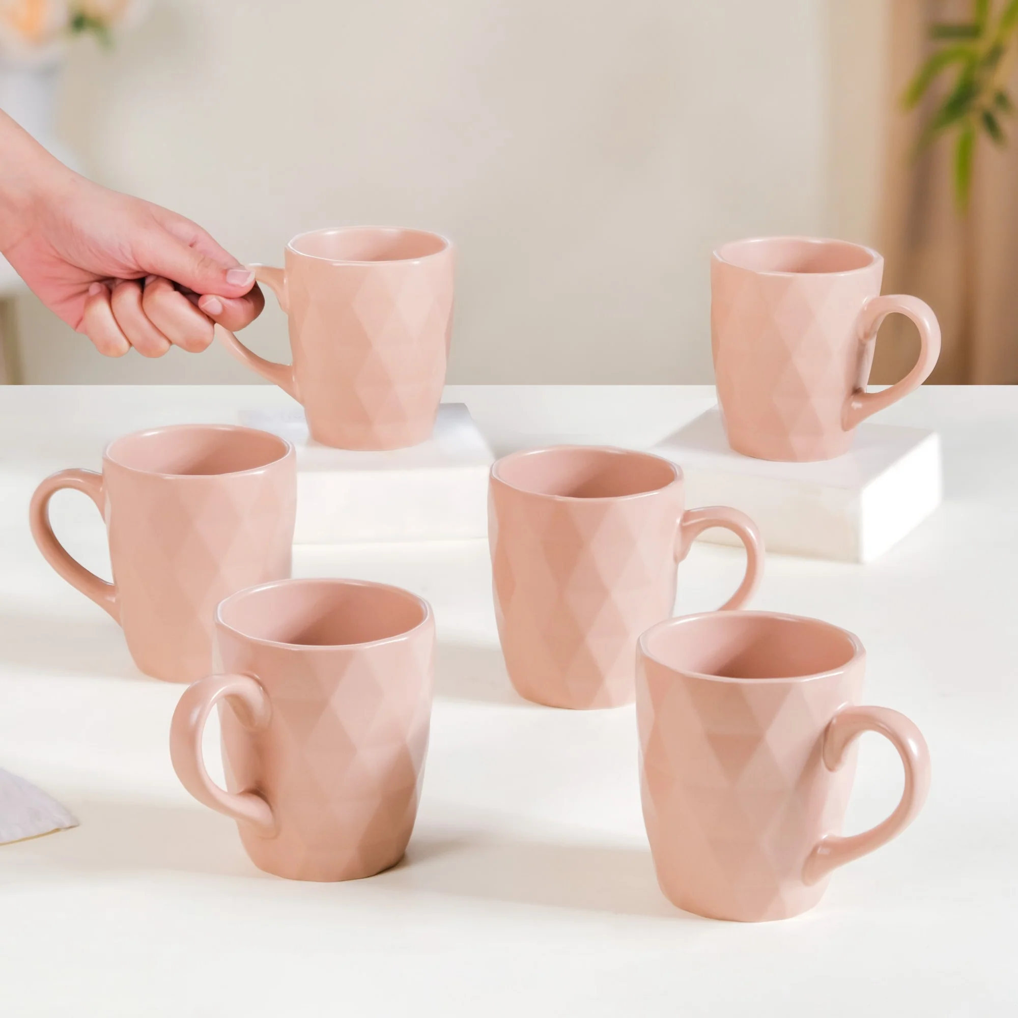 Subtle Pink Cup Set Of 6 Ideal For Tea Coffee 220ml - Image 2