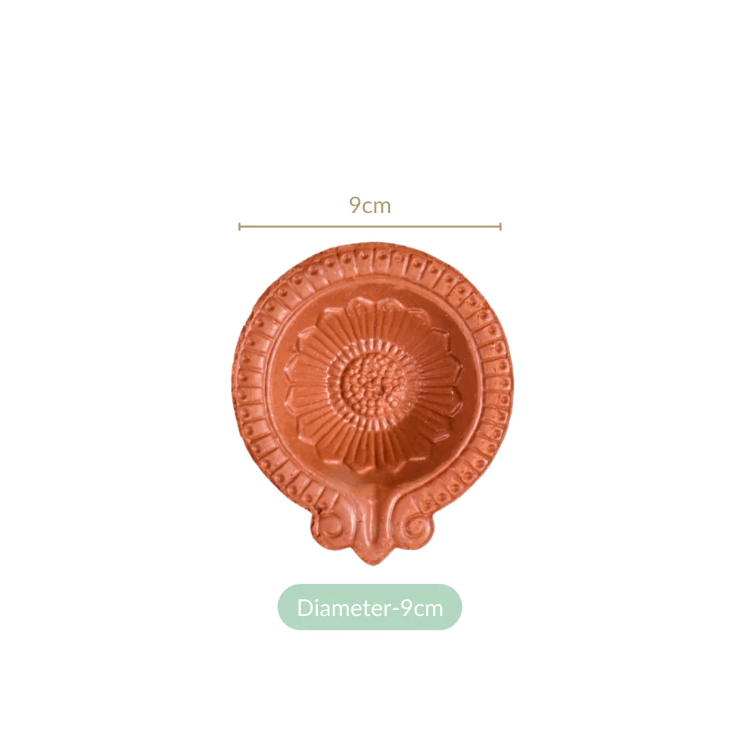 Sunflower Motif Pure Terracotta Clay Diyas Set Of 48 - Image 4