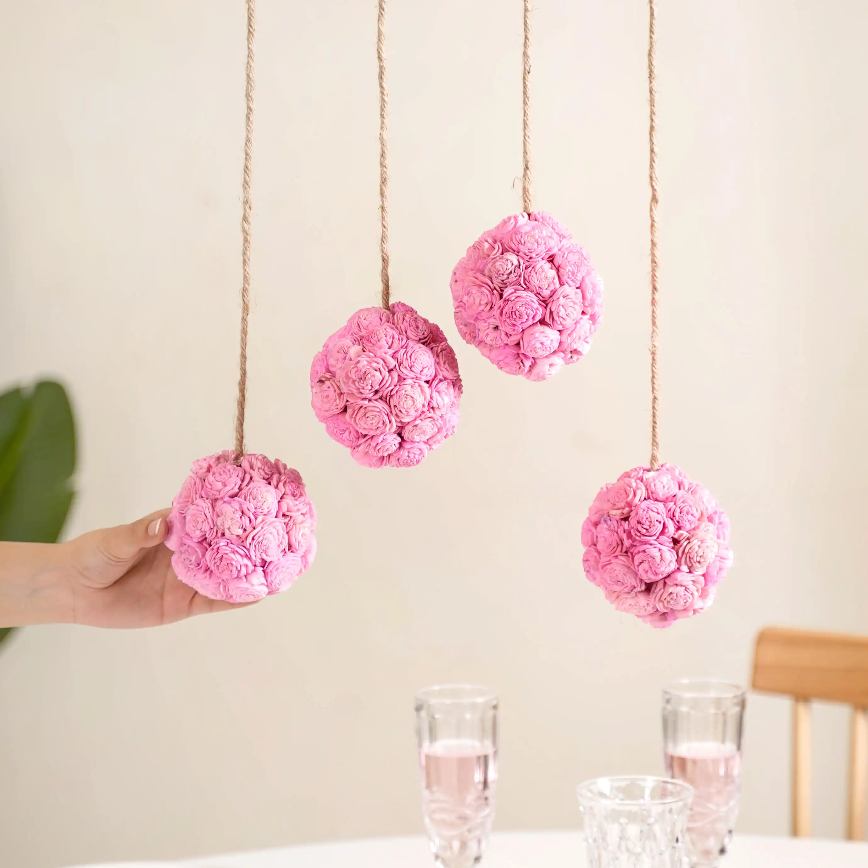 Sustainable Sola Flower Wall Hanging Decor Set of 4 Pink - Image 2