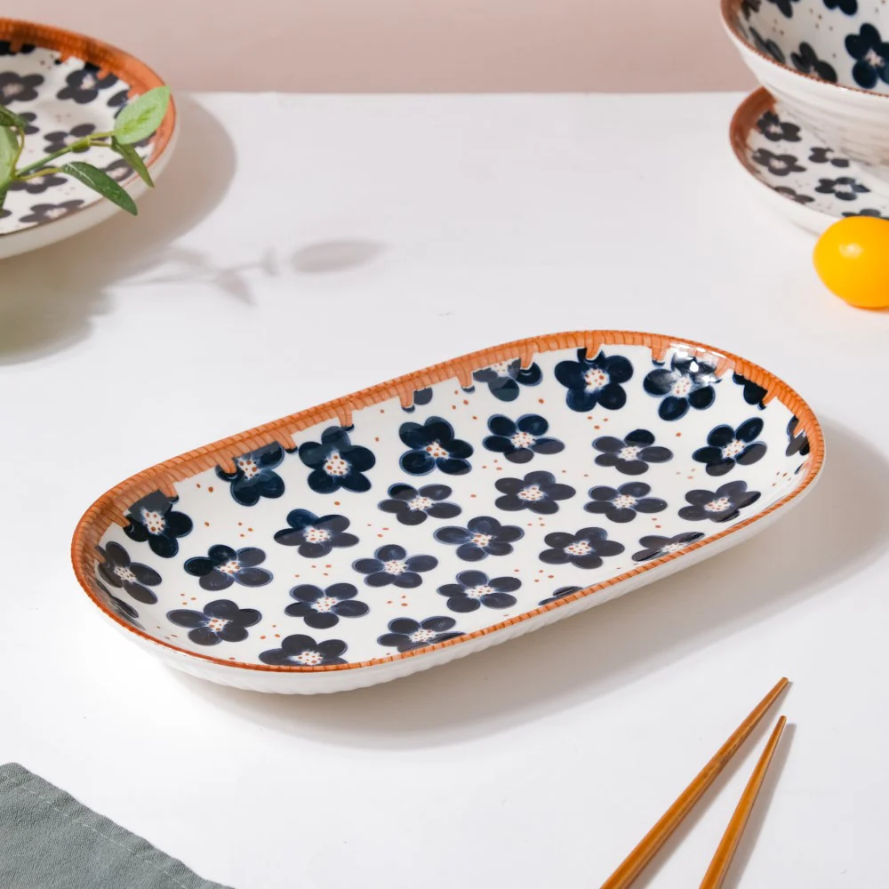 Sylvan Floral Patterned Ceramic Long Plate 11.5 Inch - Image 3