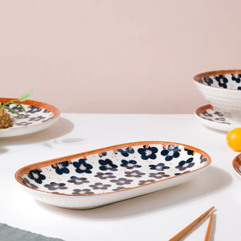 Sylvan Floral Patterned Ceramic Long Plate 11.5 Inch - Image 9