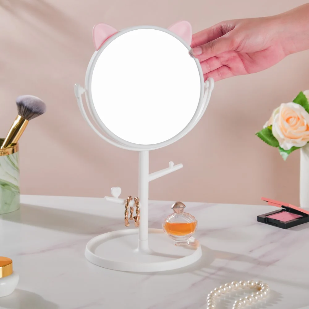 Tabletop Vanity Cat Mirror With Organizer White - Image 2