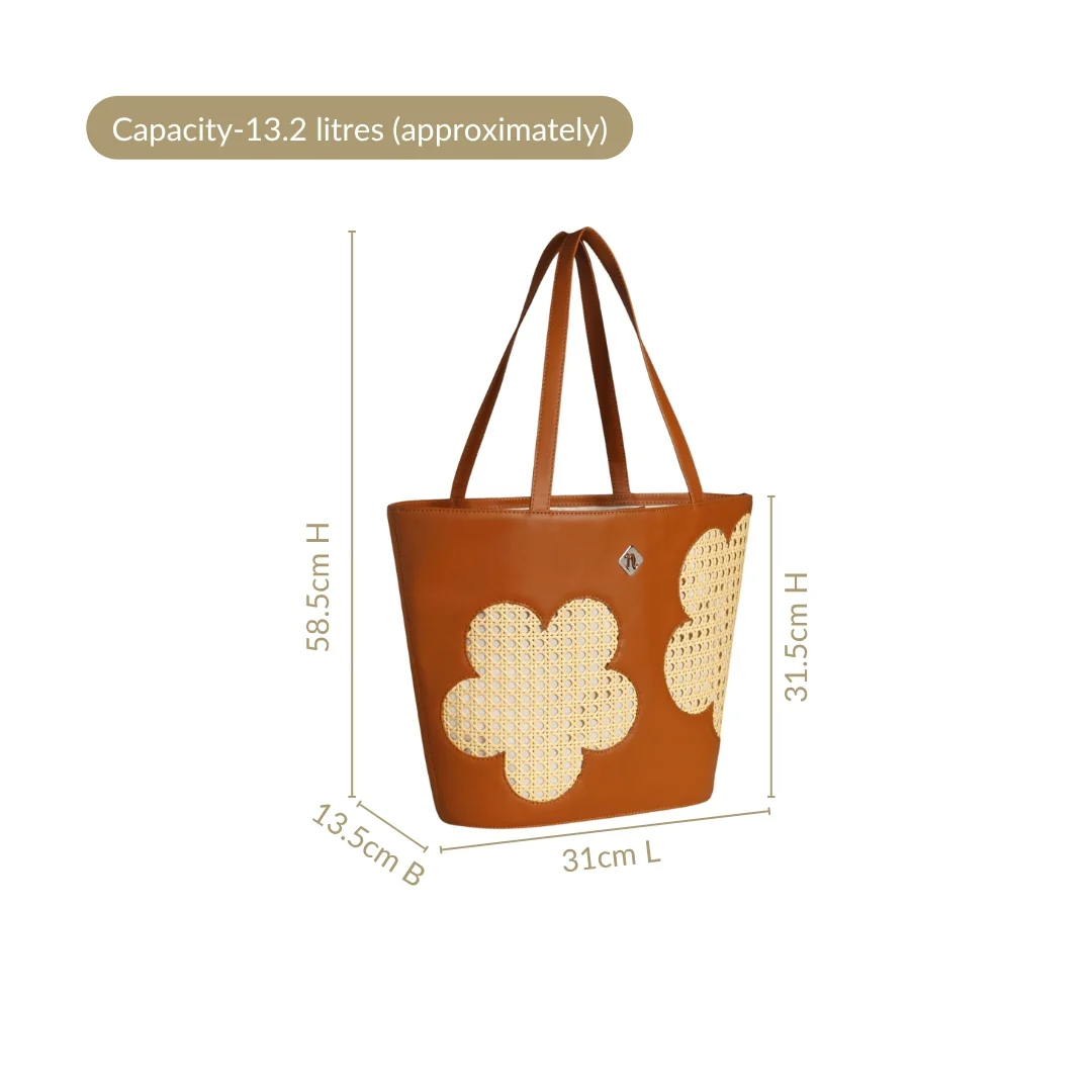 Tan Rattan Tote Bag With Back Pocket - Image 3