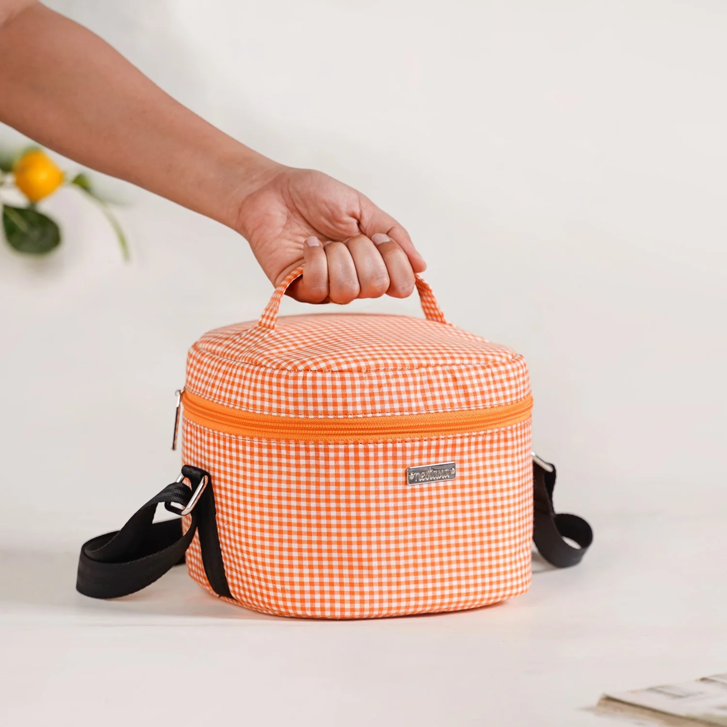 Tangerine Checked Lunch Bag With Insulation - Image 2