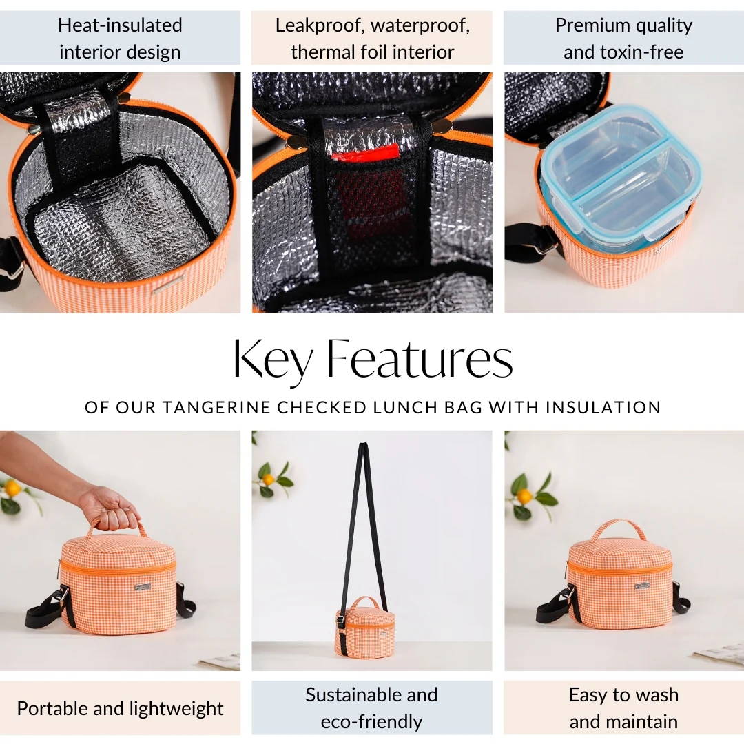 Tangerine Checked Lunch Bag With Insulation - Image 5