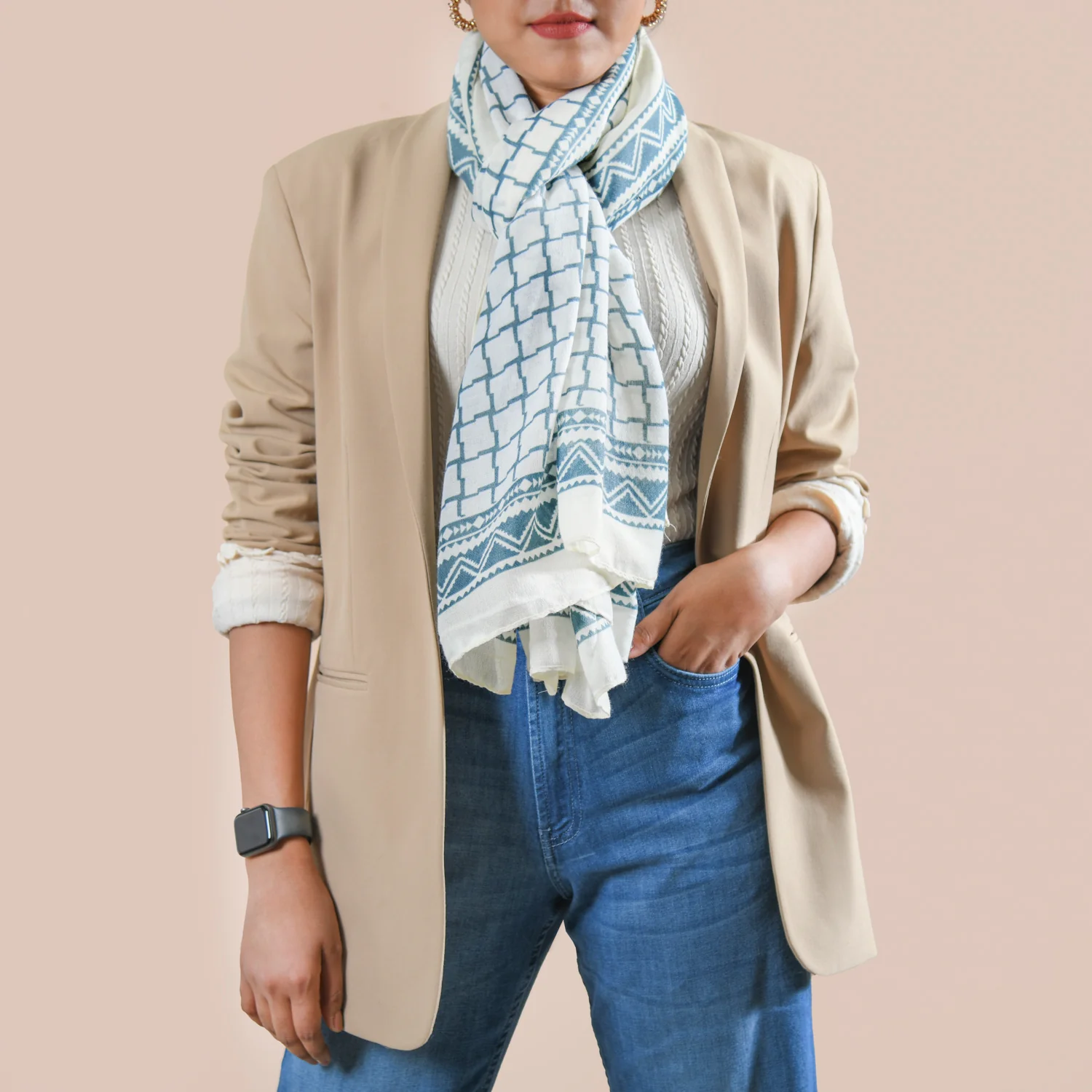 Teal Checkered Lightweight Scarf - Image 2