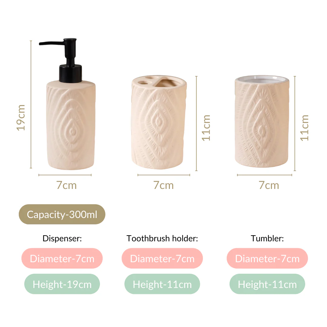 Textured Bathroom Accessories Set Of 3 Beige - Image 4