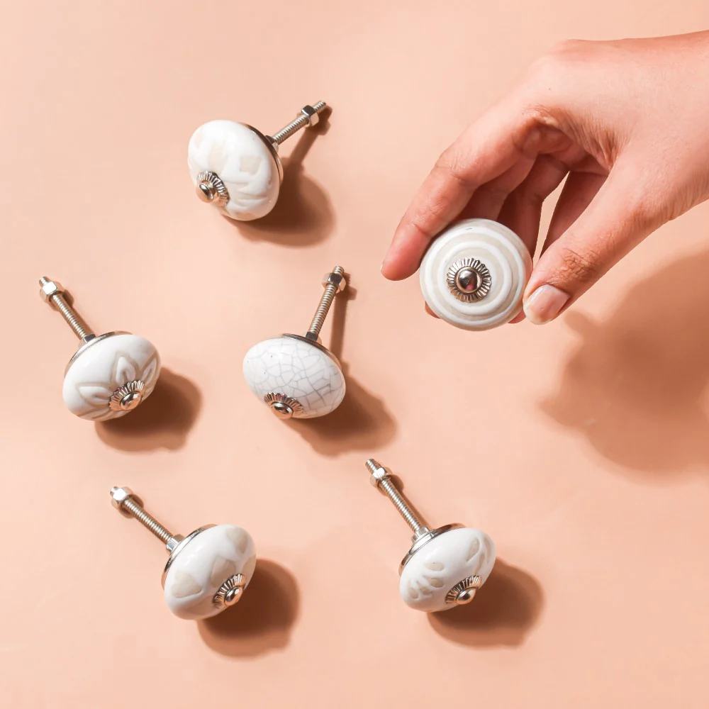 Textured Ceramic Door Knob White Set Of 6 - Image 4