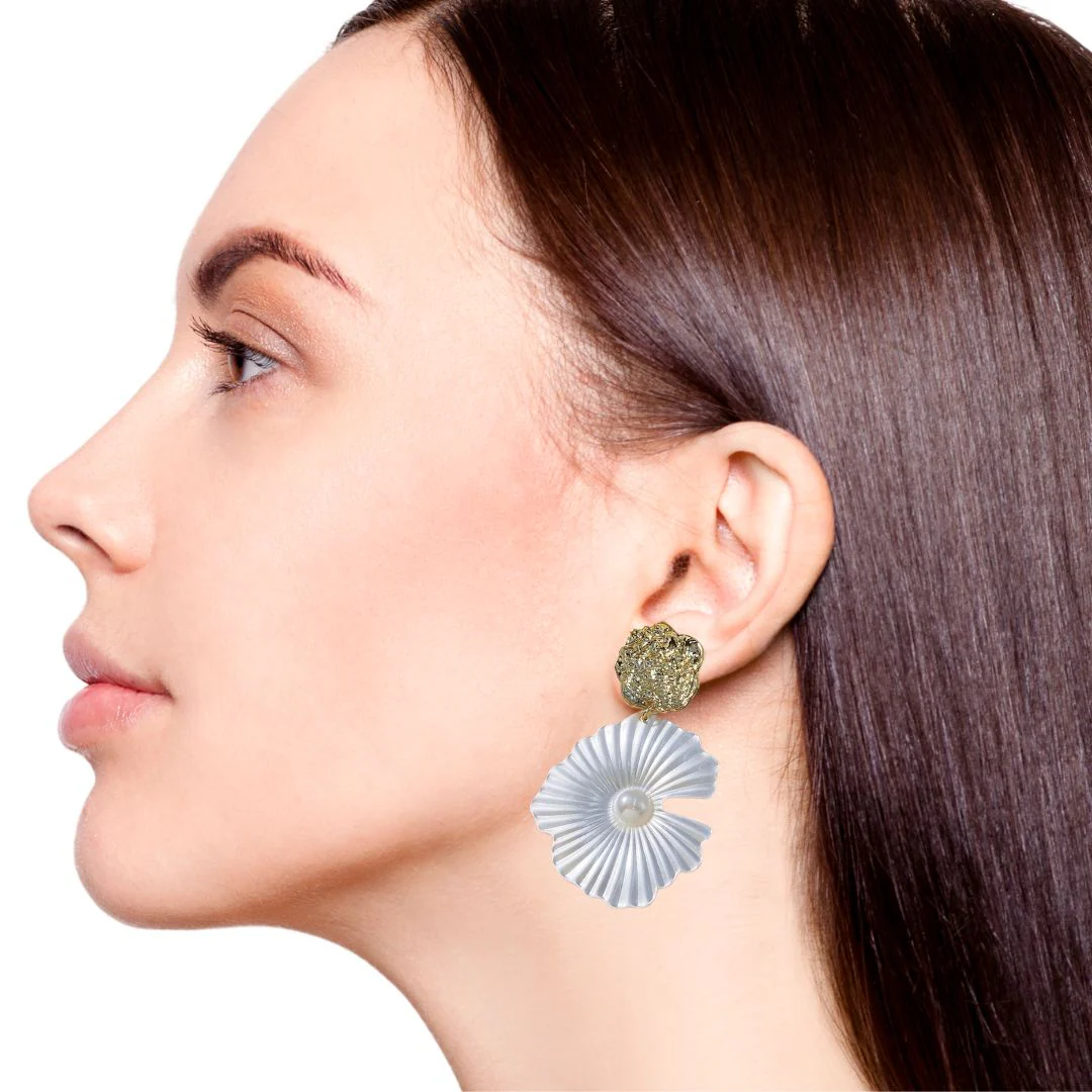 Textured Florals Dangling Earrings White - Image 5