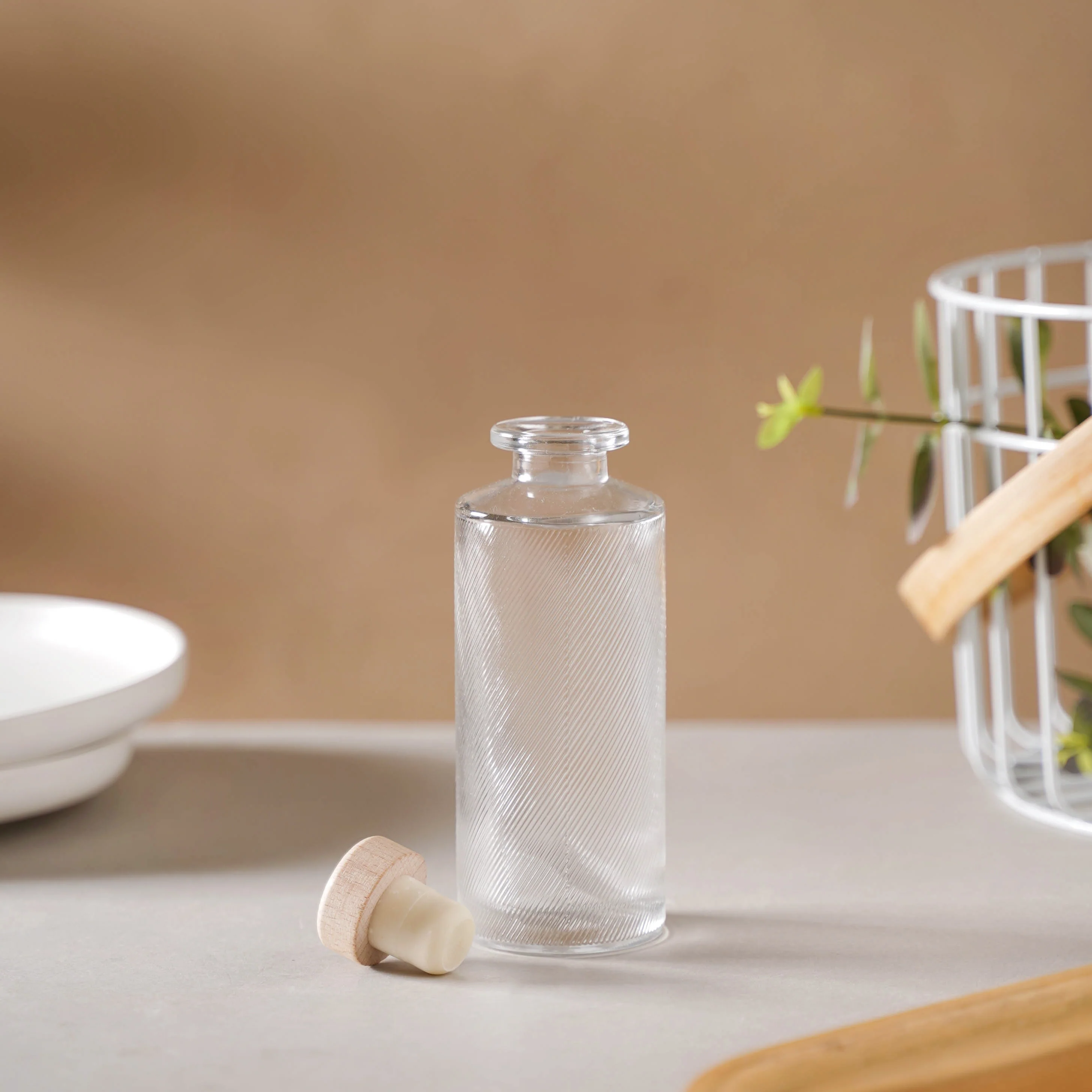 Textured Glass Bottle with Cork - Image 3