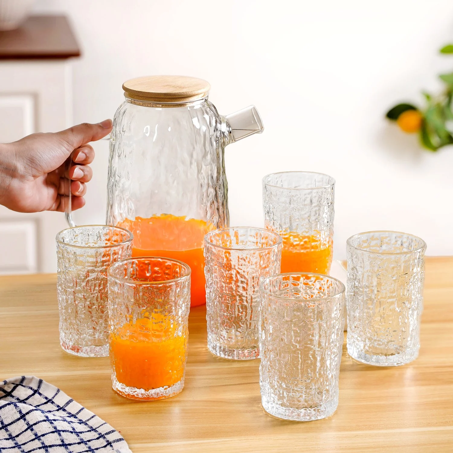 Textured Jug And Glass Set Of 7 - Image 2