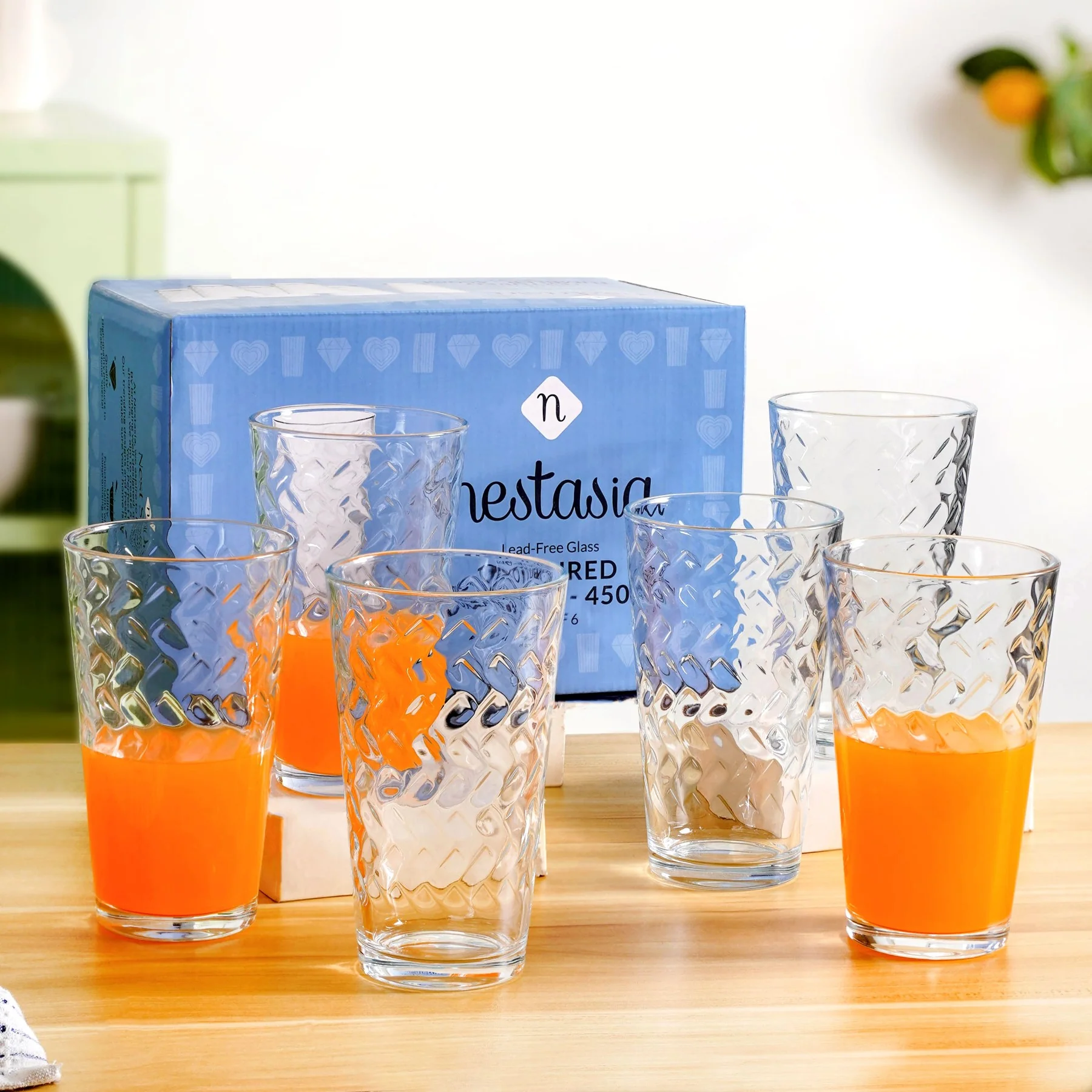 Textured Tall Tumbler Glass  Set Of 6 450ml - Image 2