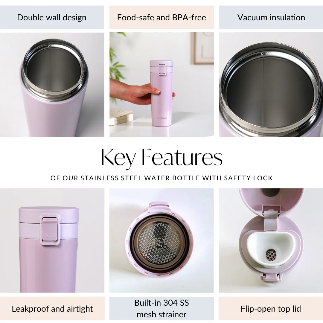 Thermox Vacuum Insulated Water Bottle With Strainer Lilac Mist 450ml - Image 7