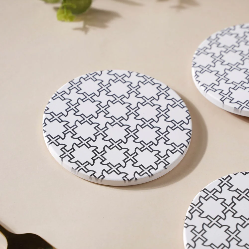 Tile Art Black And White Ceramic Coaster Set of 4 - Image 6