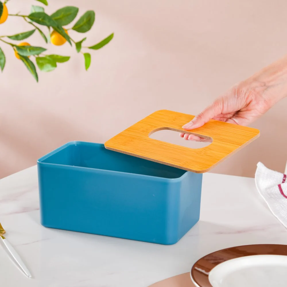 Tissue Box With Wooden Lid Blue - Image 3