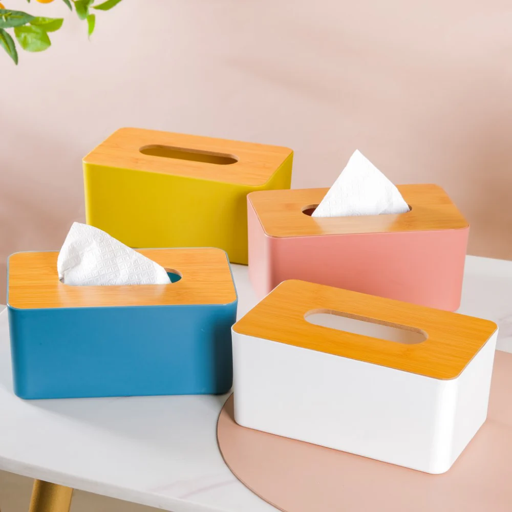 Tissue Box With Wooden Lid Yellow - Image 8