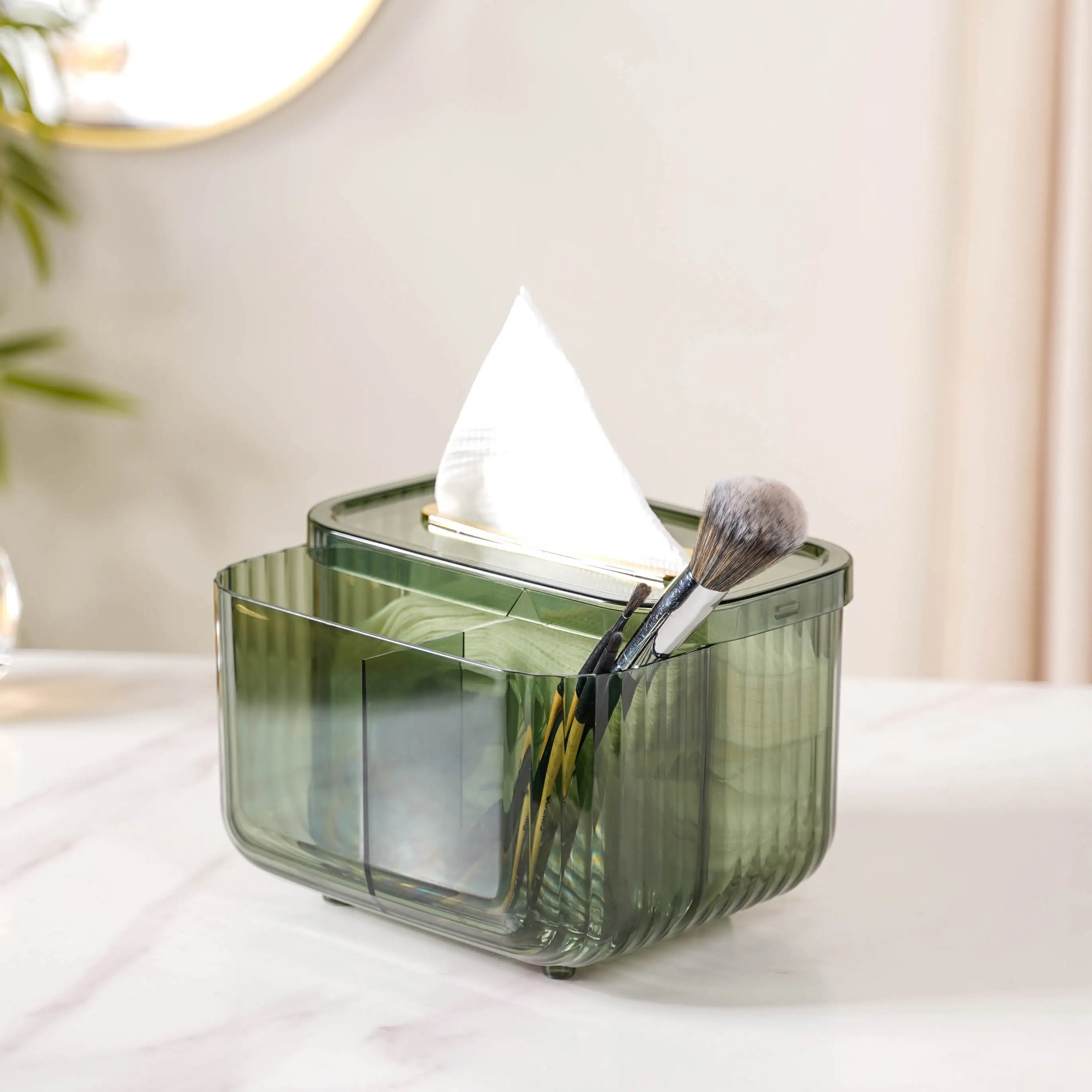 Tissue Storage Box With Organiser Green - Image 4