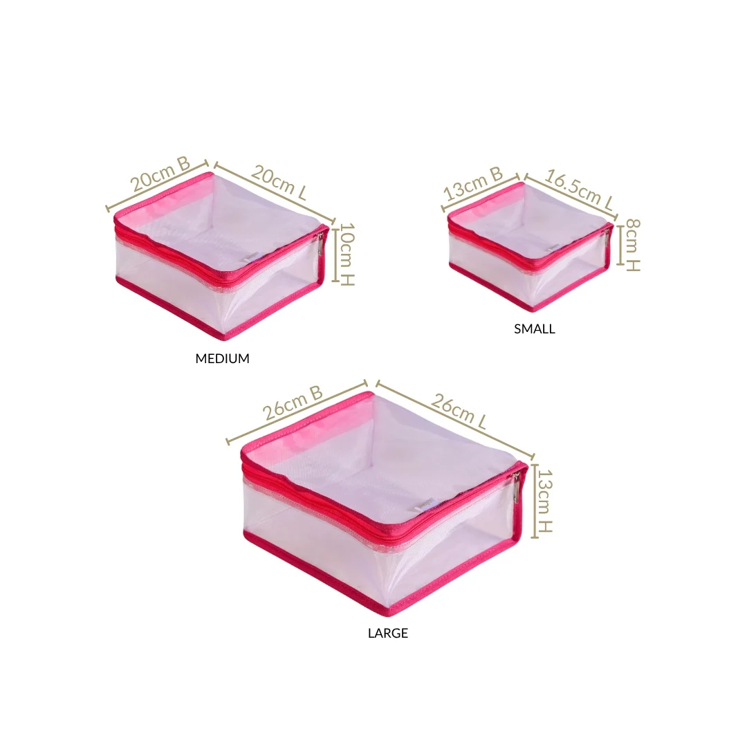Travel Organiser Storage Bags In Pink Set Of 3 - Image 4