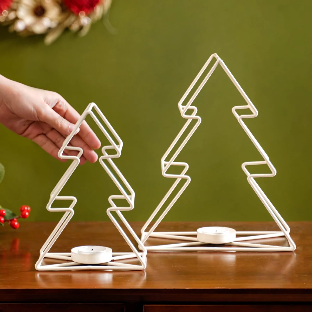 Tree Candle Holder Set of 2 Off White - Image 3