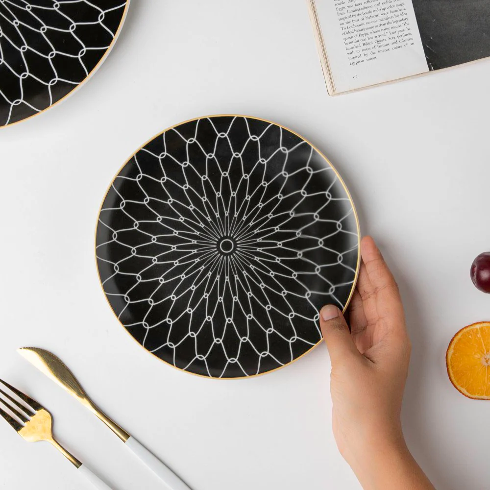 Trellis Gloss Ceramic Plate For Snacks Black 8 Inch - Image 2
