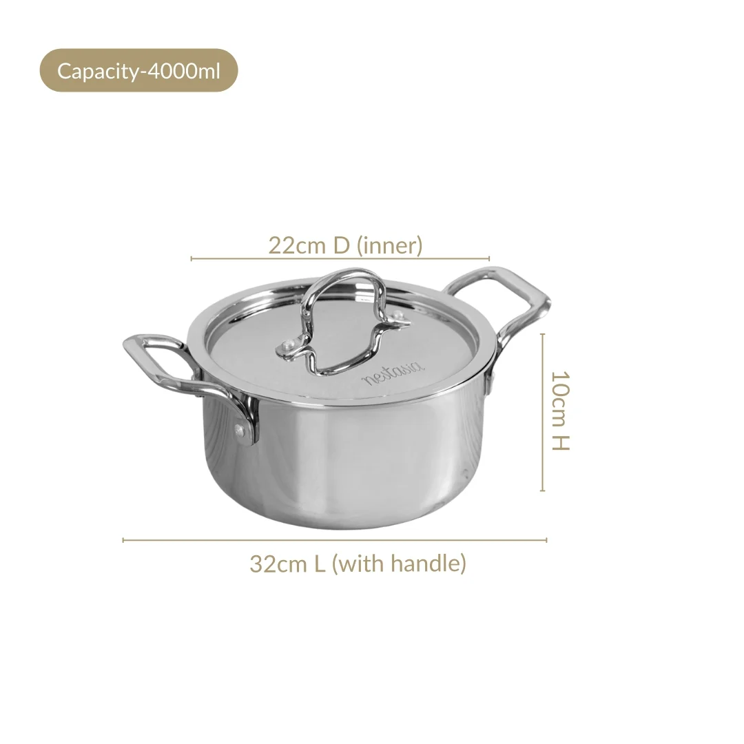 Tri Ply Stainless Steel Casserole Pot With Lid 4000ml - Image 4