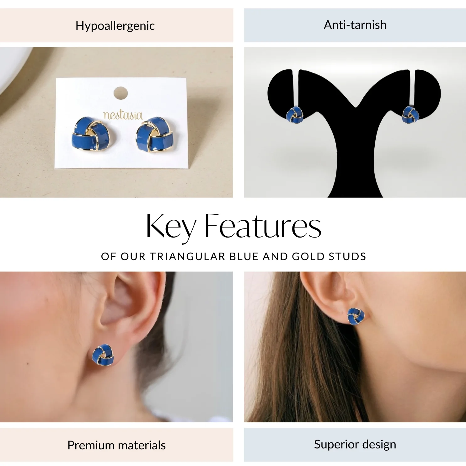 Triangular Blue And Gold Studs - Image 4