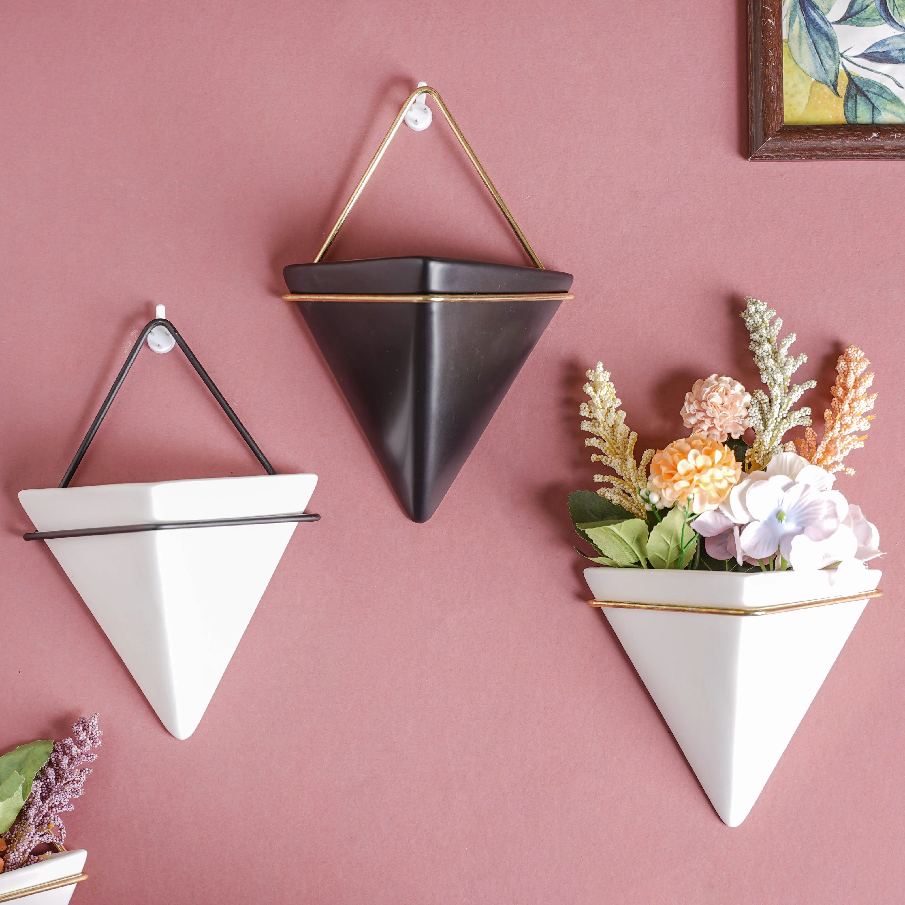 Triangular Ceramic Wall Hanging Planter Medium - Image 2