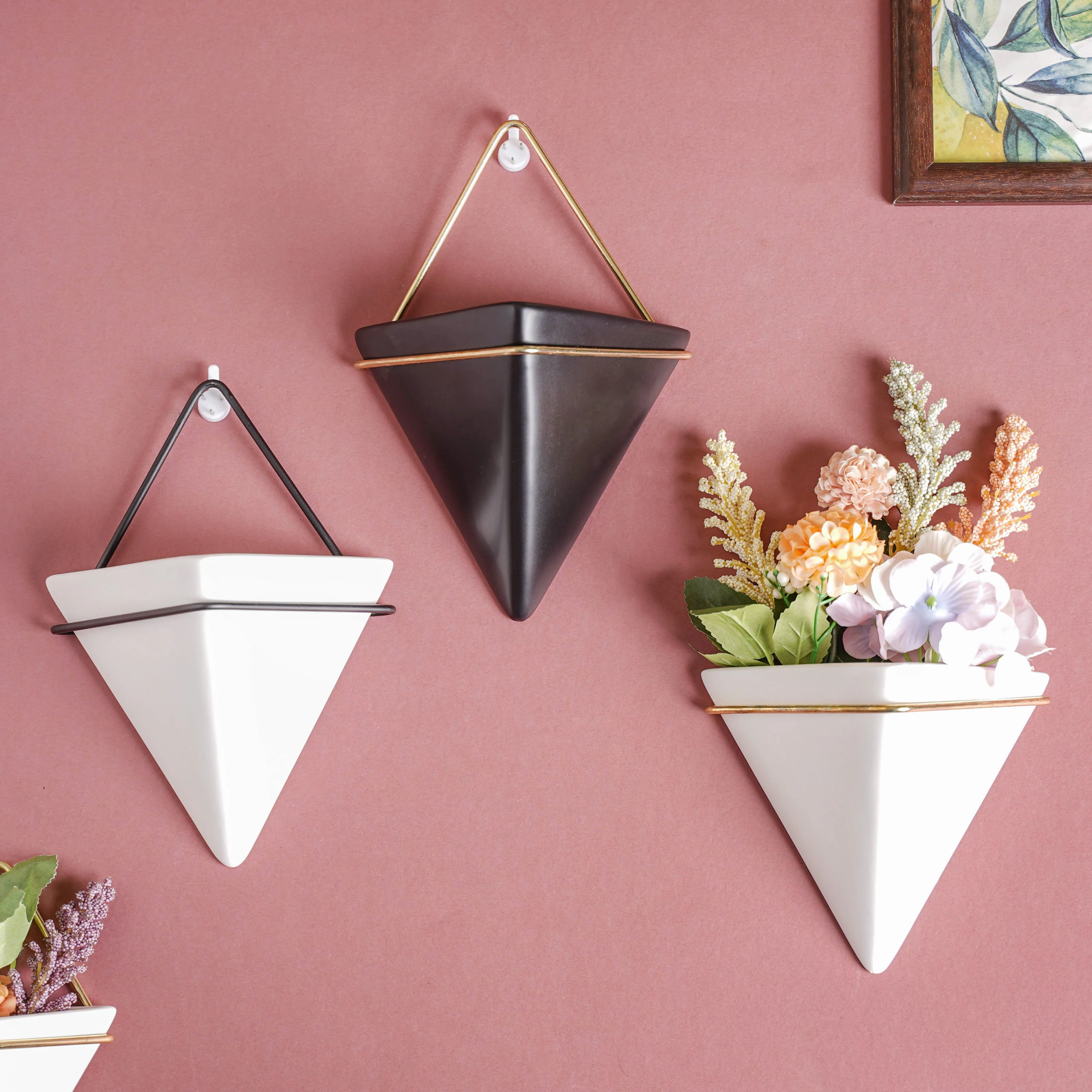 Triangular Ceramic Wall Hanging Planter Medium - Image 3