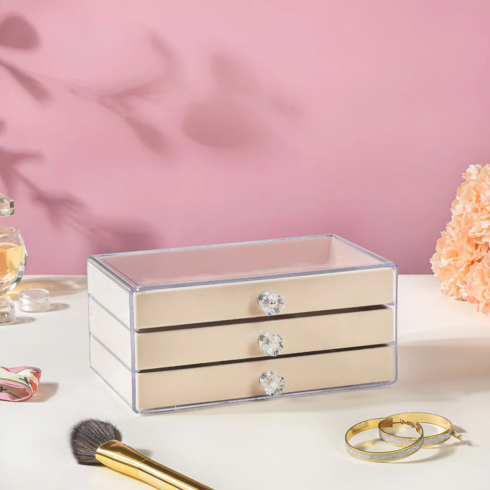 Triple Drawer Jewellery Organiser Cream - Image 14