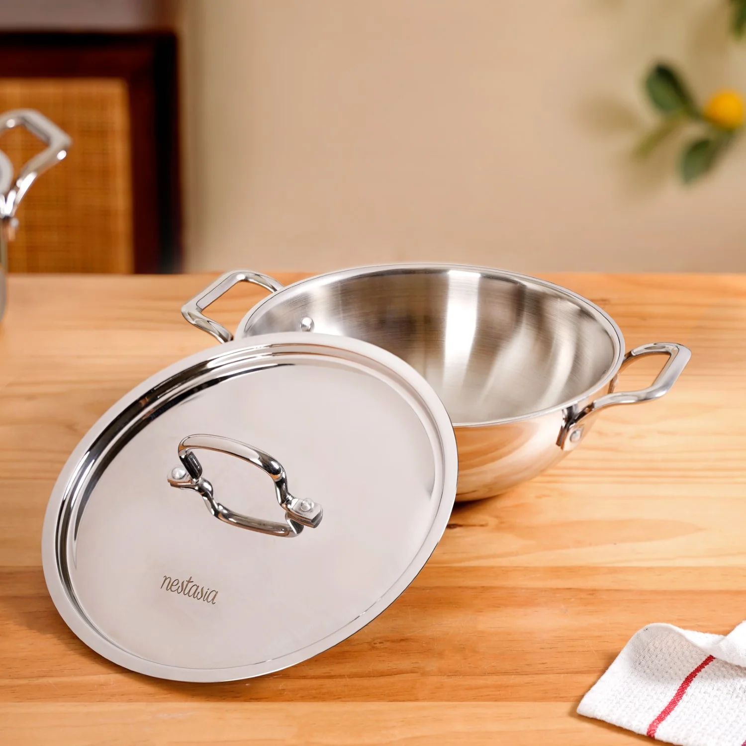 Triply Stainless Steel Kadai Frying Pan And Saucepan Cookware Set - Image 6
