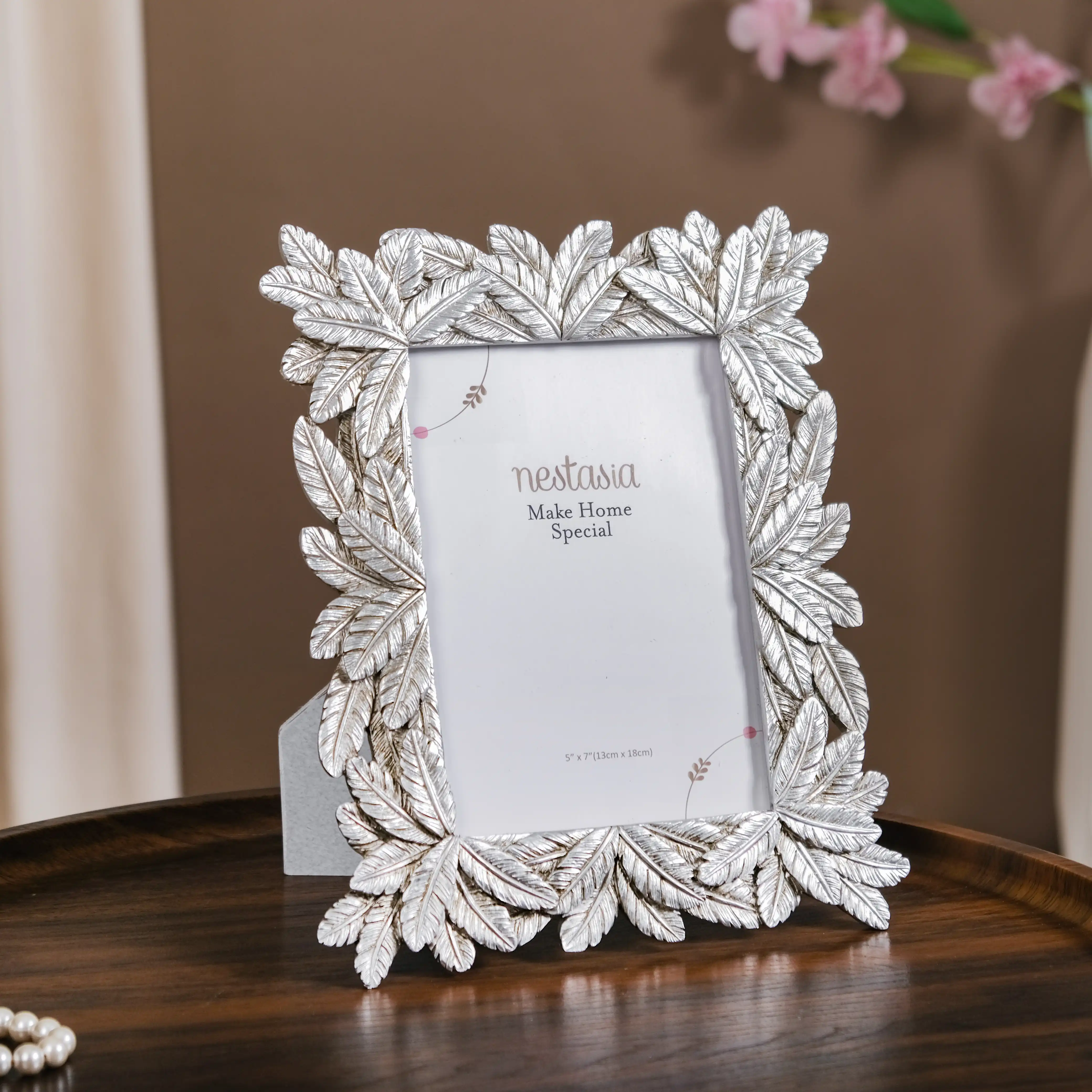 Tropical Palm Photo Frame Large Silver Antique Finish 10"x8"