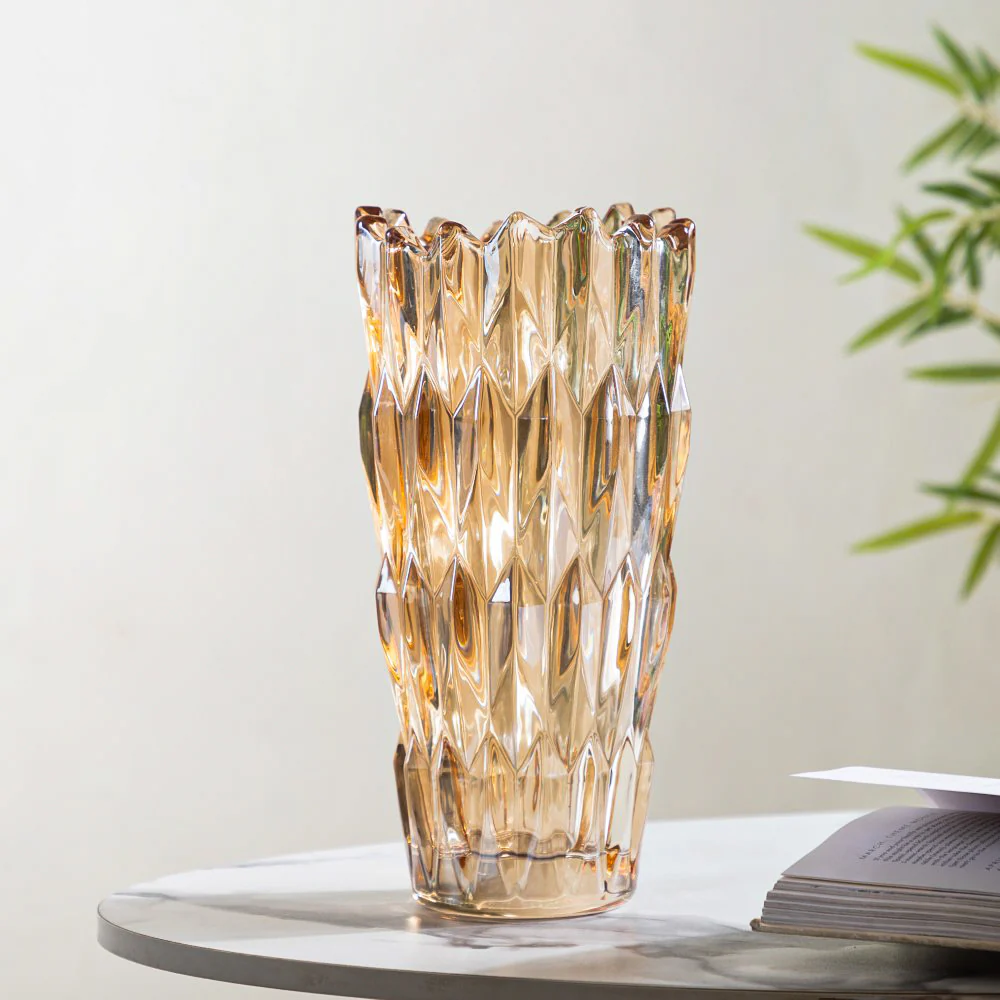 Tulip Crystal Glass Vase Amber 11 Inch - Image 5