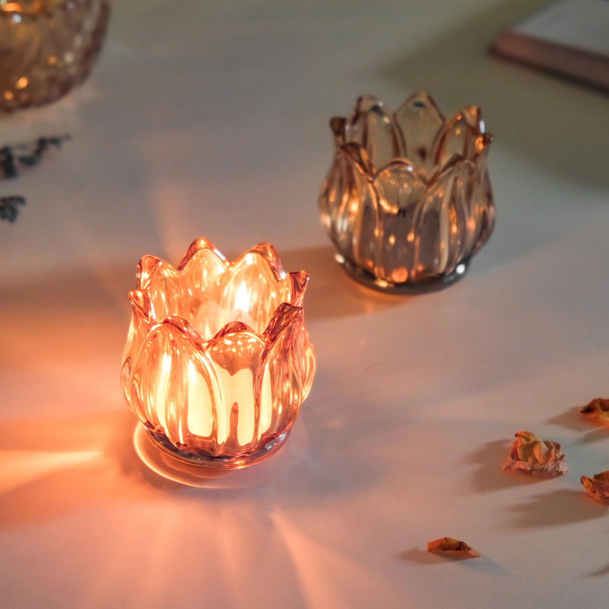 Tulip Glass Tea Light Candle Holder Amber Set Of 6 - Image 6